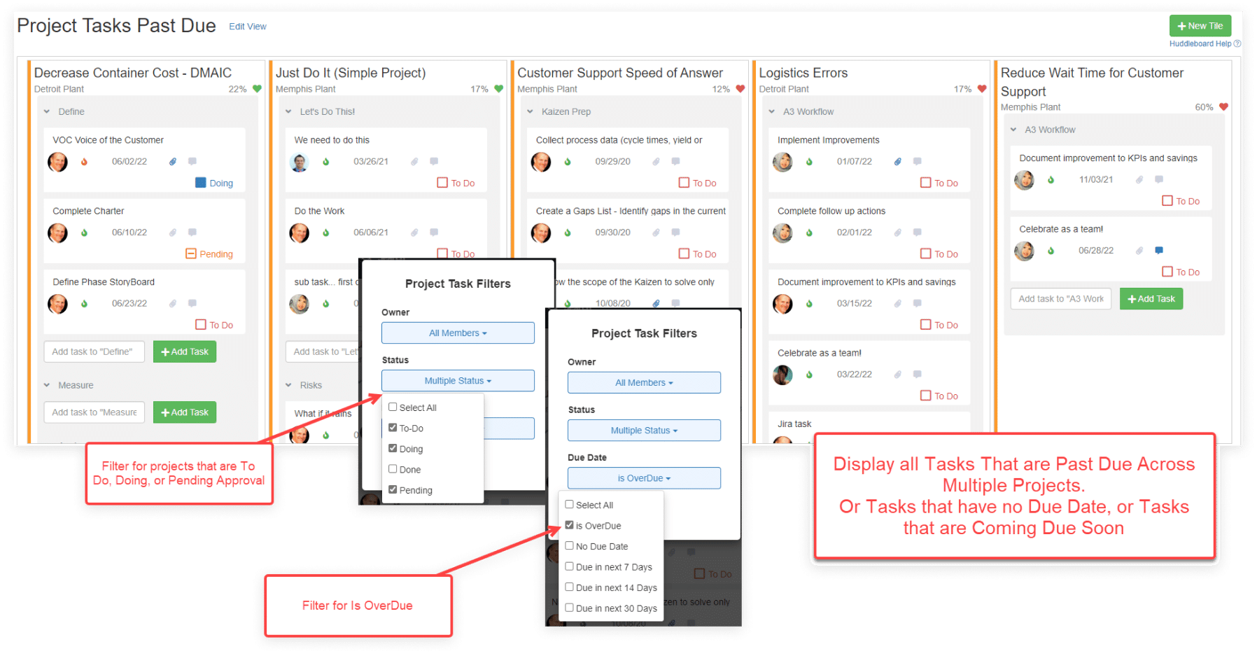 Huddleboard Project Task Filters