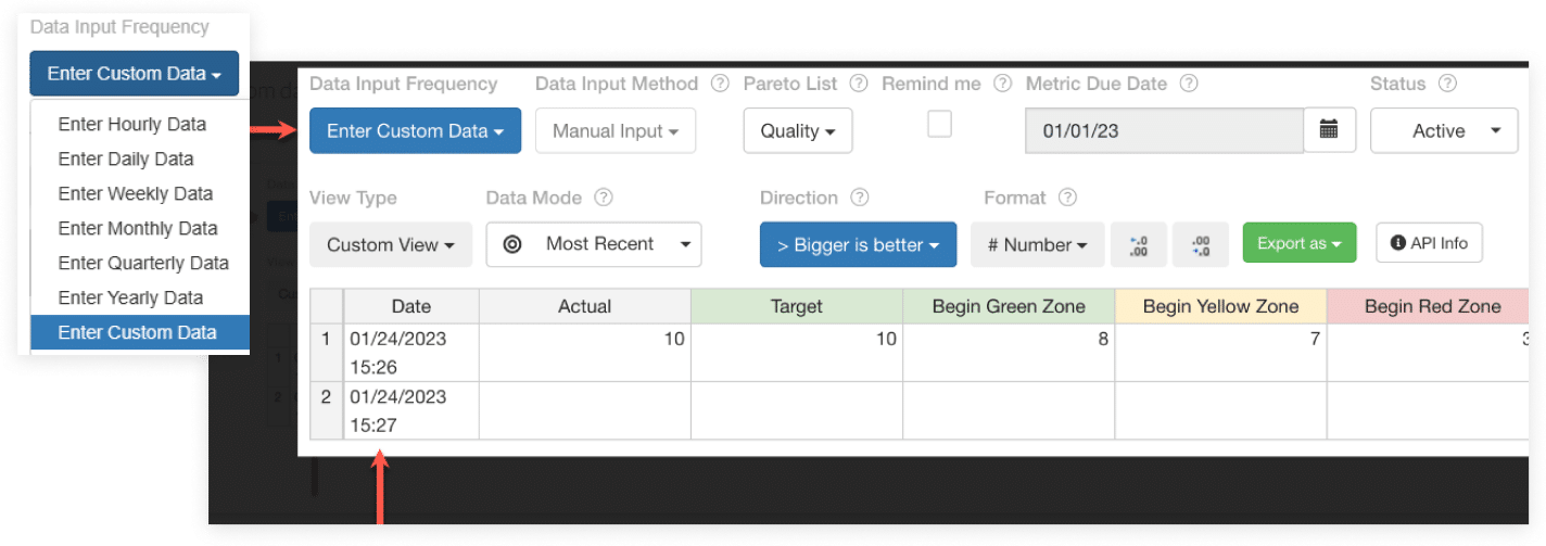 Metrics New Custom Date Frequency