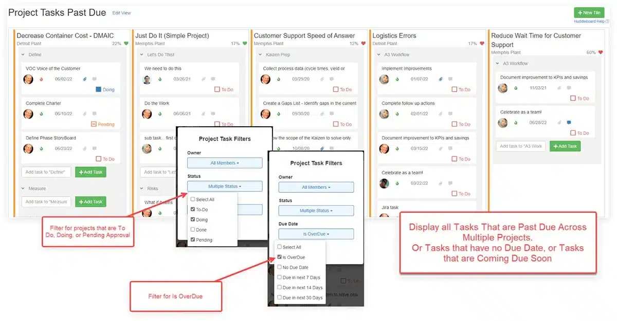 Huddleboard Project Task Filters